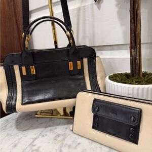Chloe Black and Cream Two-Tone hand or shoulder bag with strap w Matching Wallet